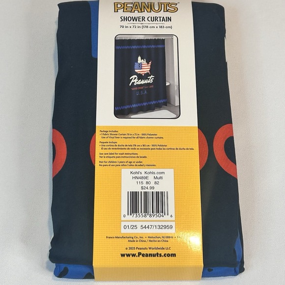 Peanuts Snoopy Patriotic Shower Curtain 70x72 "Good Grief" 75 Years U.S.A. New - Picture 4 of 5